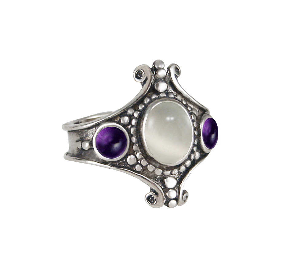Sterling Silver Imperial Ring With White Moonstone And Amethyst Size 10